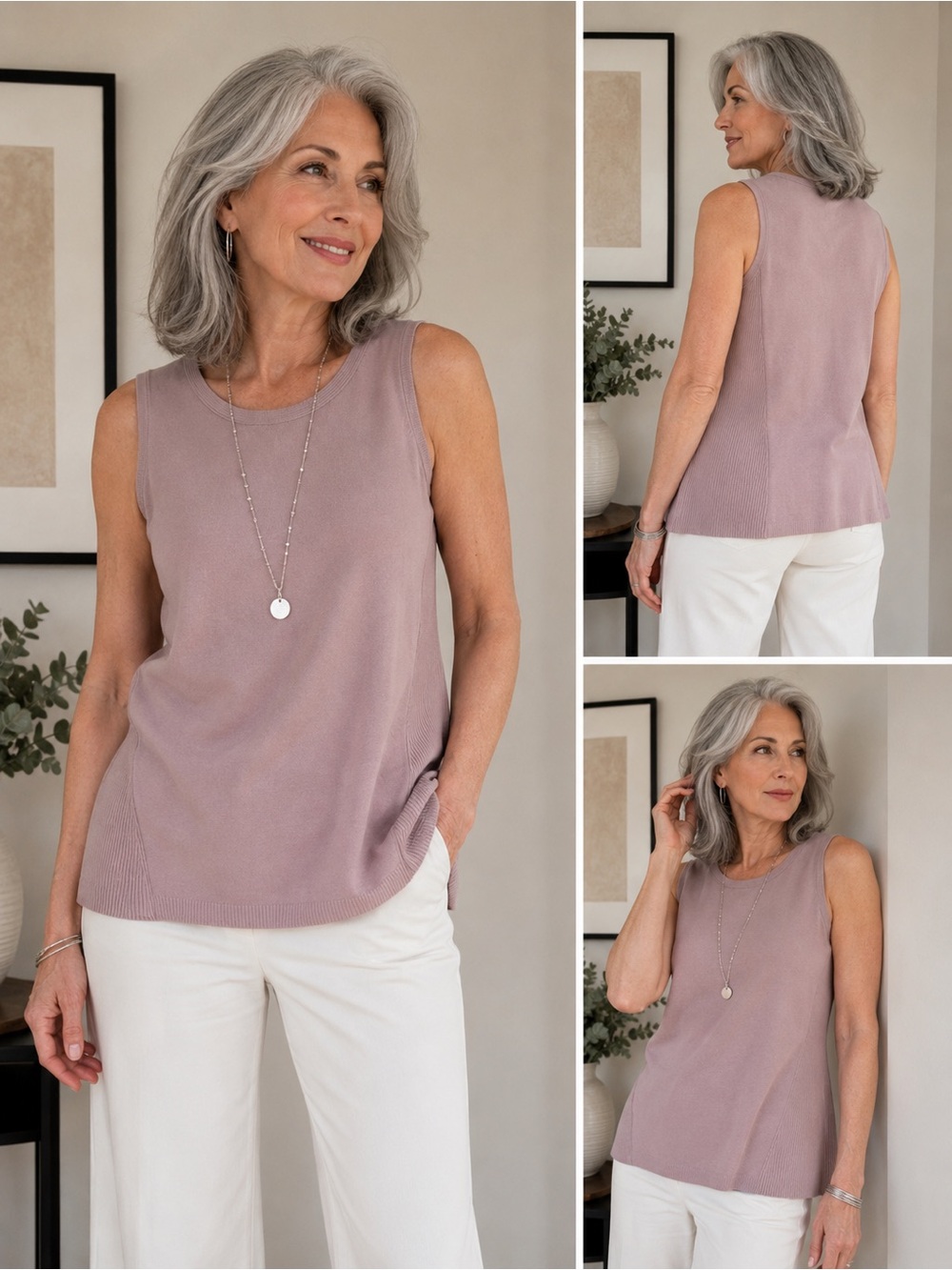 Chico’s Size 0 Mauve Sleeveless Knit Sweater Tank Top